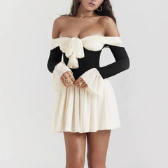 Alondra - White & Black Off The Shoulder A-Line Dress