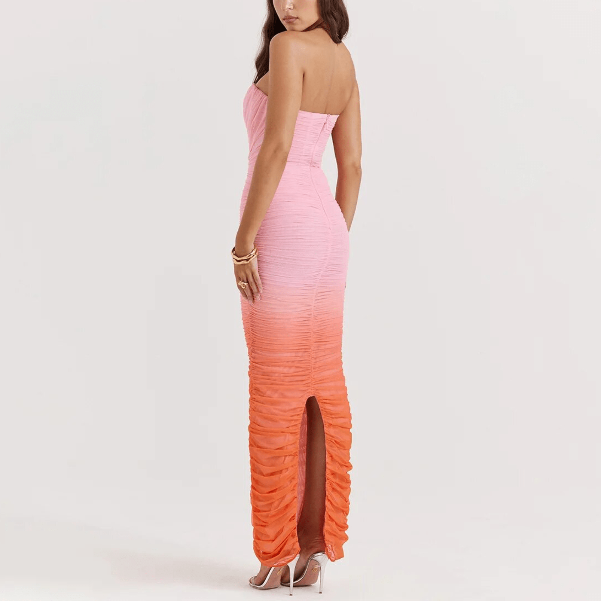 Amari - Pink & Orange Ombre Strapless Maxi Dress