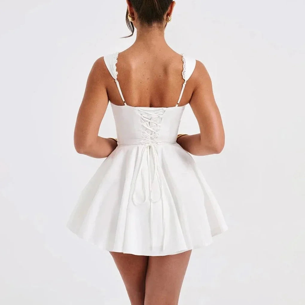 Amarigrace - Fit & Flare Lace Up Sweetheart Mini Dress
