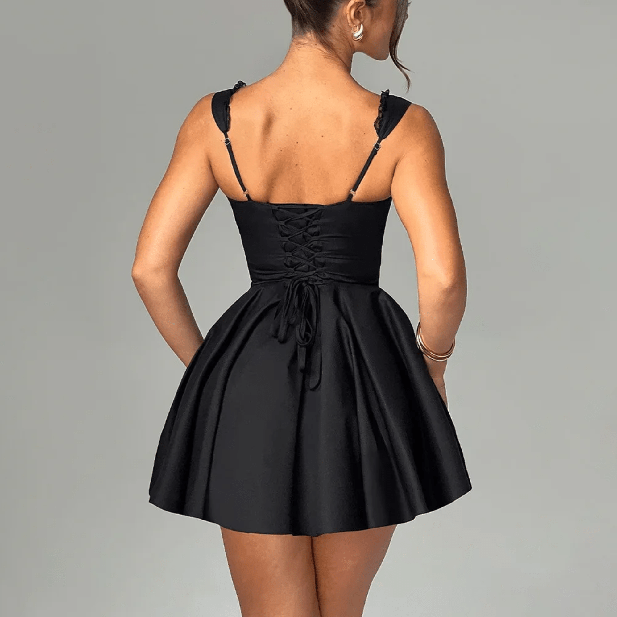 Amarigrace - Fit & Flare Lace Up Sweetheart Mini Dress