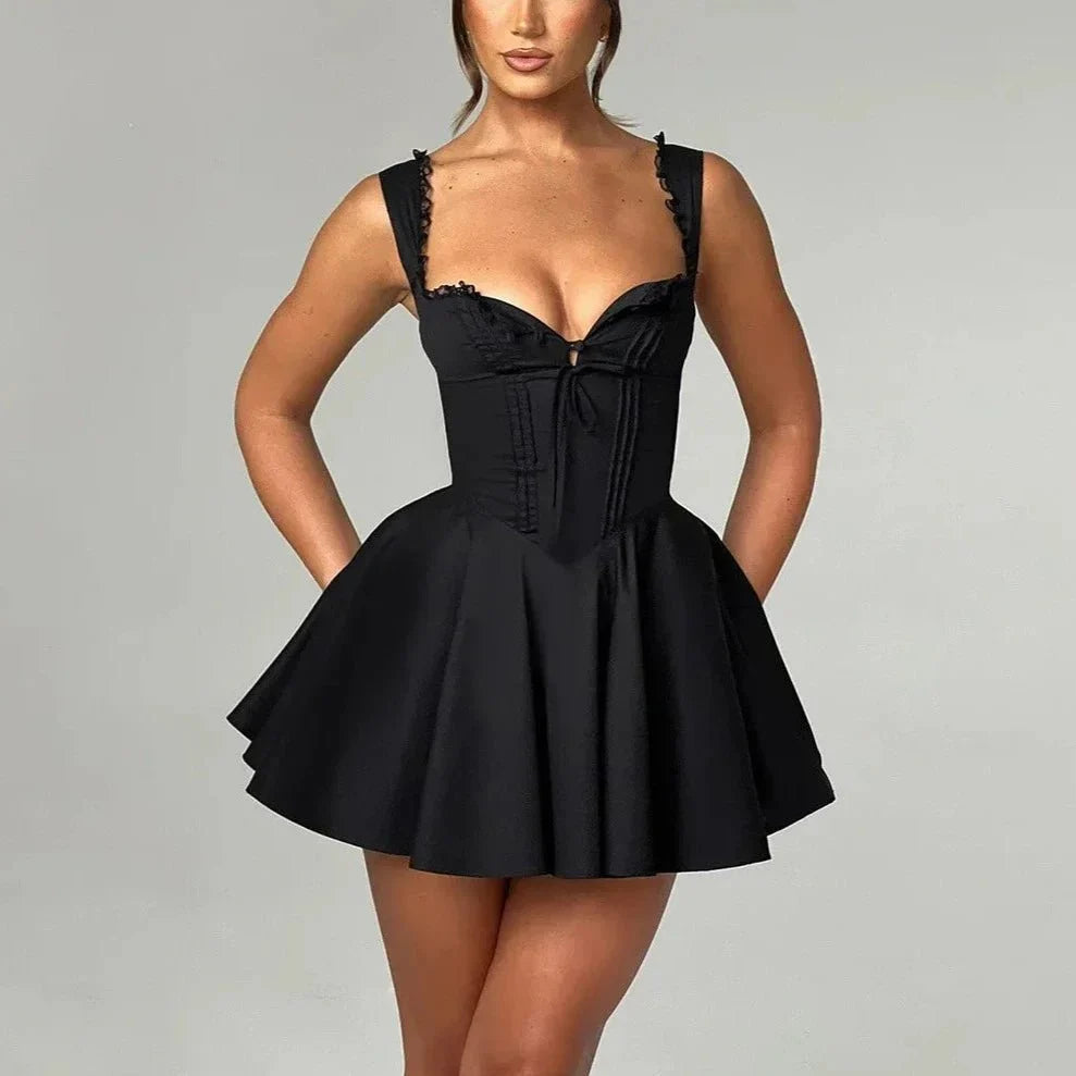 Amarigrace - Fit & Flare Lace Up Sweetheart Mini Dress