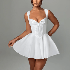 Amarigrace - Fit & Flare Lace Up Sweetheart Mini Dress