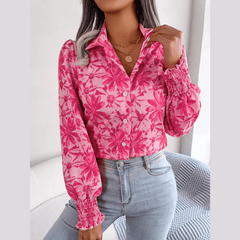 Aminah - Pink Floral Bishop Sleeve Blouse