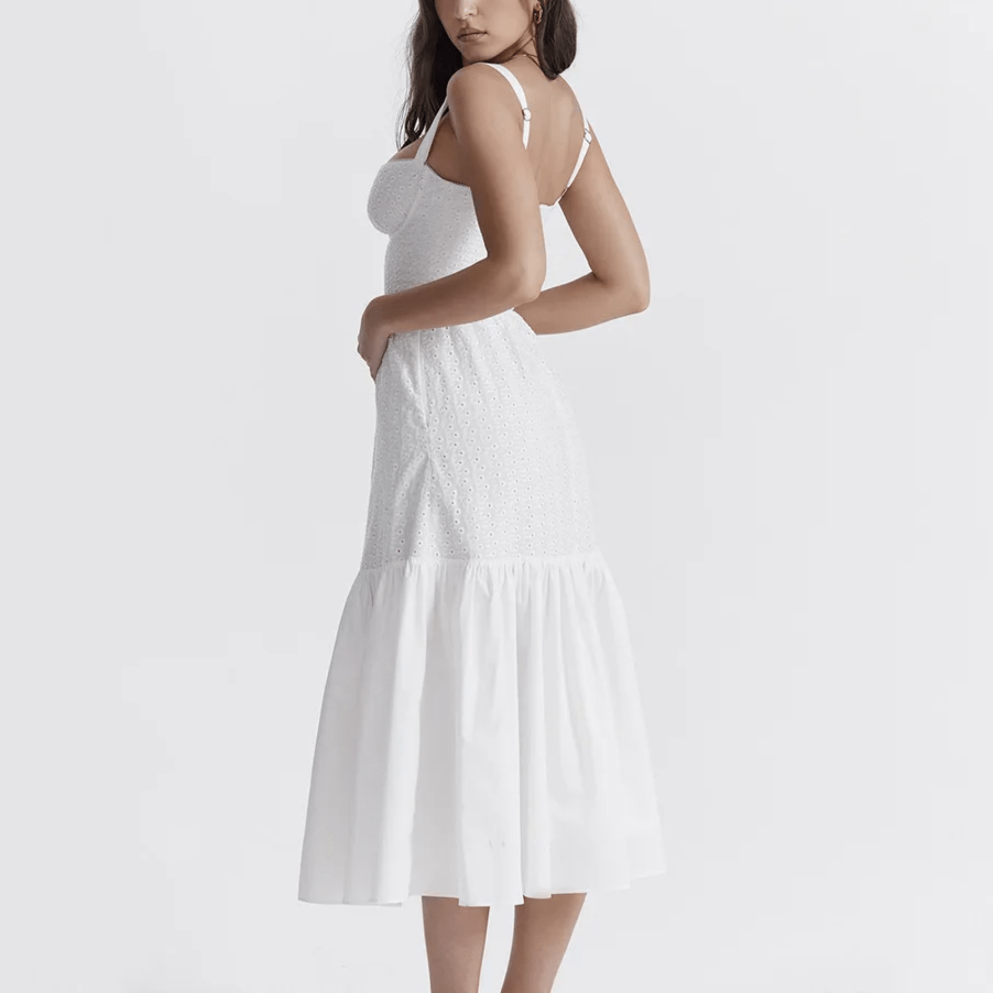 Amoura - White Midi Embroidery Summer Dress
