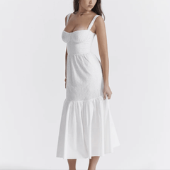 Amoura - White Midi Embroidery Summer Dress