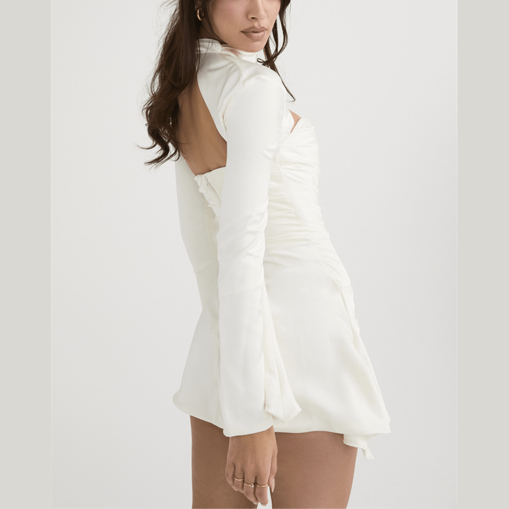 Andrea - White Draped Satin Mini Dress