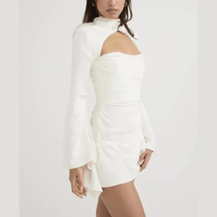 Andrea - White Draped Satin Mini Dress