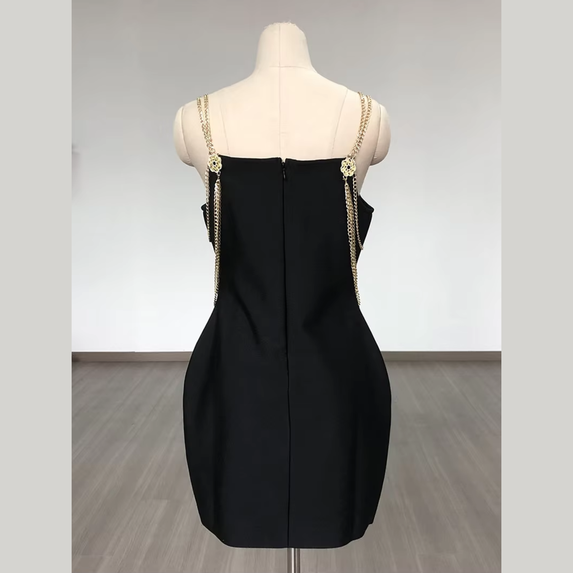 Angelique - Black Plus Size Chain Embellished Bandage Dress