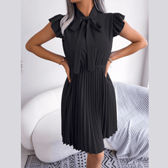 Asia - Black Pleated Ruffled Sleeve Mini Dress