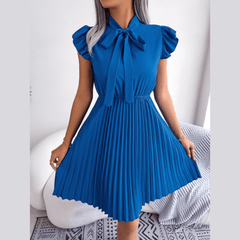 Asia - Blue Pleated Ruffled Sleeve Mini Dress