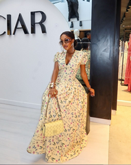 Printed V-Neck Tie-Waist Dress