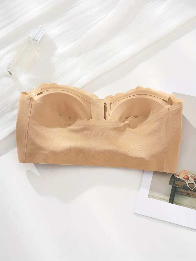 Front Closure Wireless Strapless Bra Beige