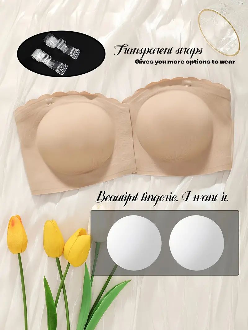 Front Closure Wireless Strapless Bra Beige