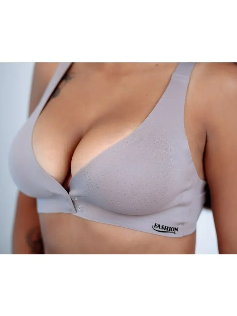 Deep V Minimizer Front Closure Push-up Wireless Bra Gray