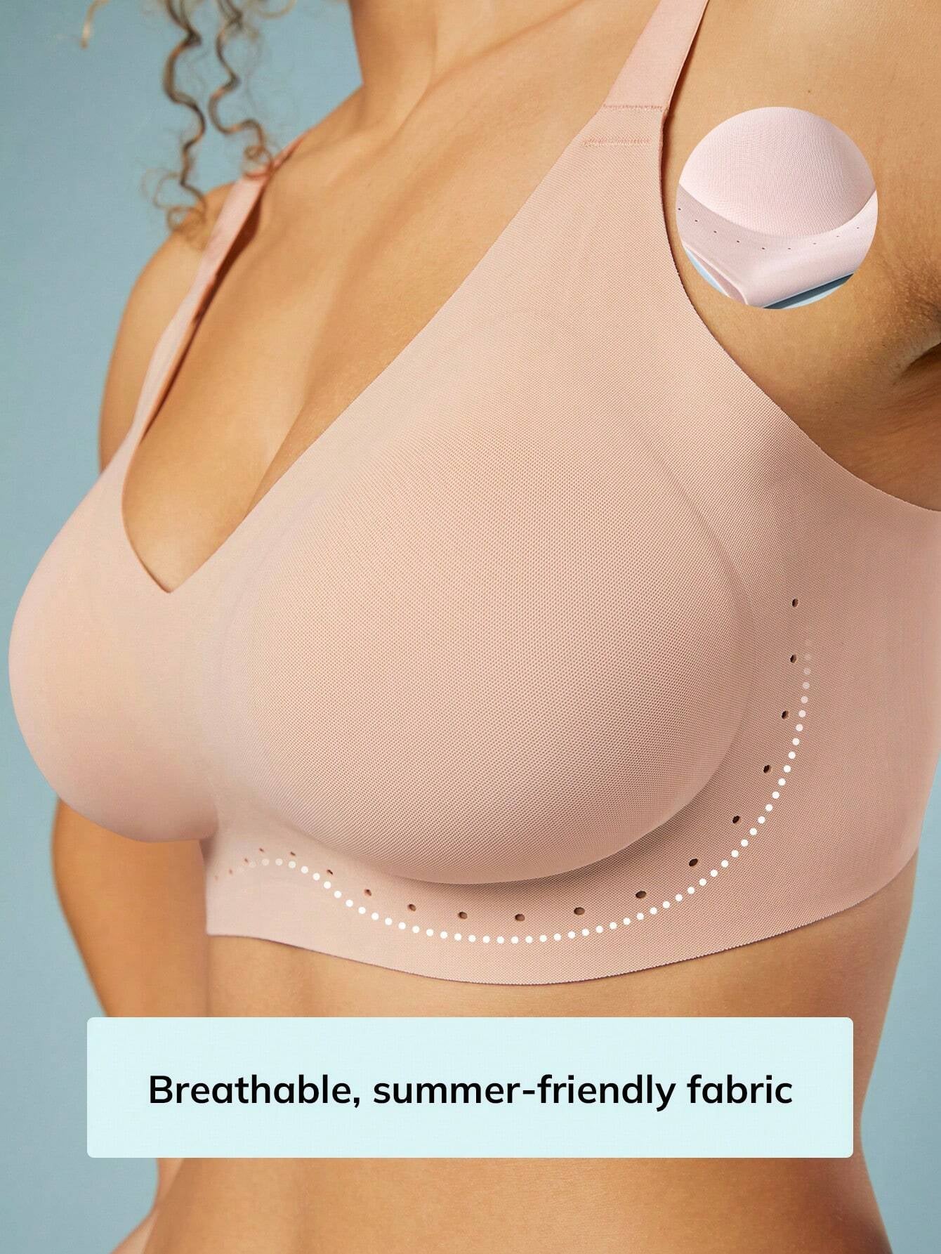 No Show Wireless Plunge Lounge Bra Pink