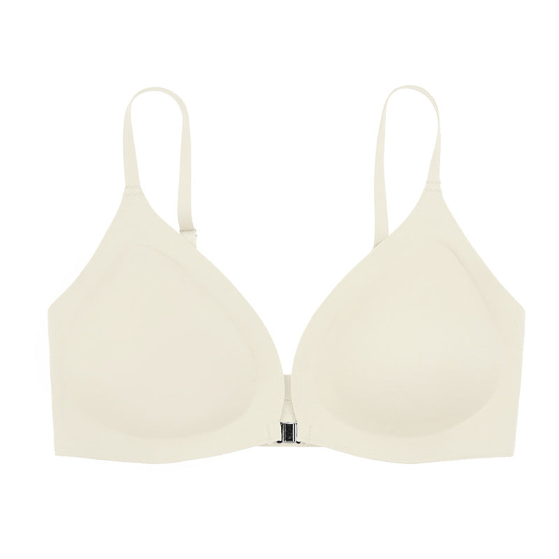 Comfortable Adjustable Straps Deep V Front Button Solid Color Wireless Bra Ivory