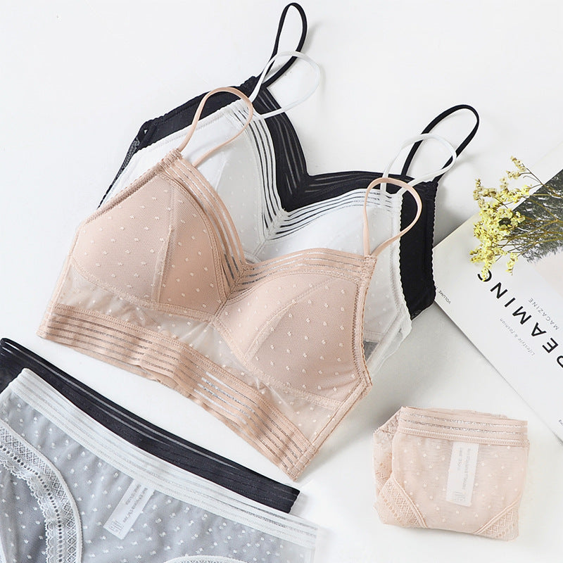 Backless Strapless Bra Push Up Plus Size Women Bralette Wireless Lace Thin Dots