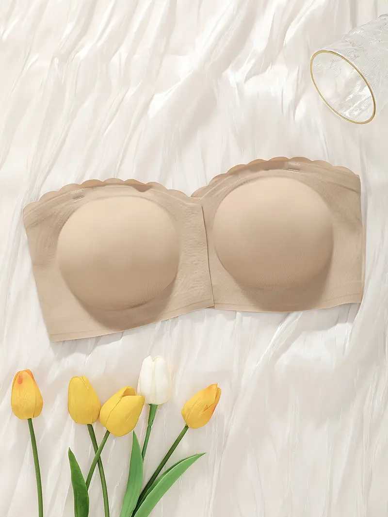 Front Closure Wireless Strapless Bra Beige
