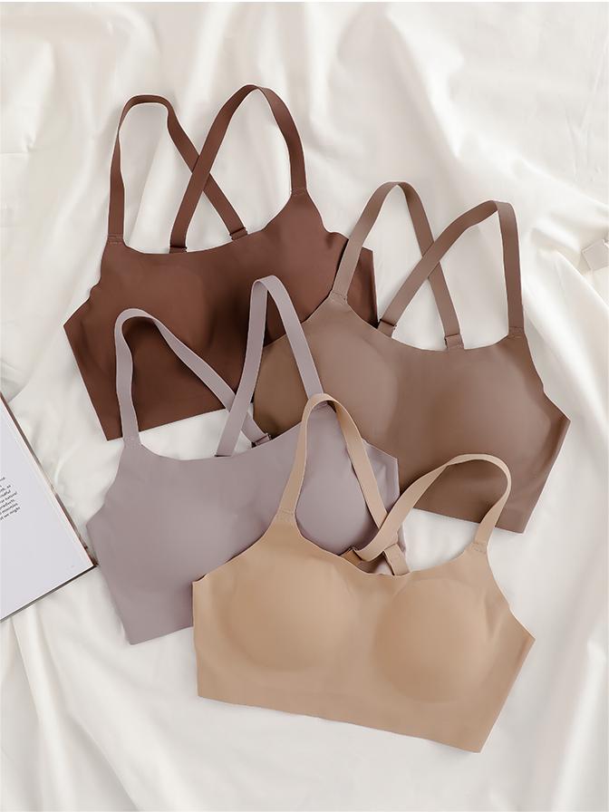 Cross Back Letter Print Wireless Bralette VioletRed