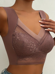 Contrast Lace Wireless Bra, Soft & Comfortable Tank Bra, Lingerie & Underwear