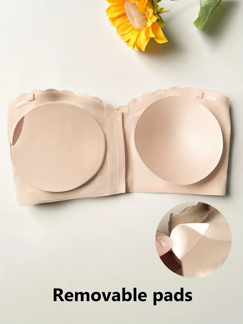 Front Closure Wireless Strapless Bra Beige