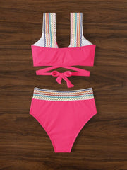 COLORFUL WAVY RIBBED BIKINI SET  -  ROSE