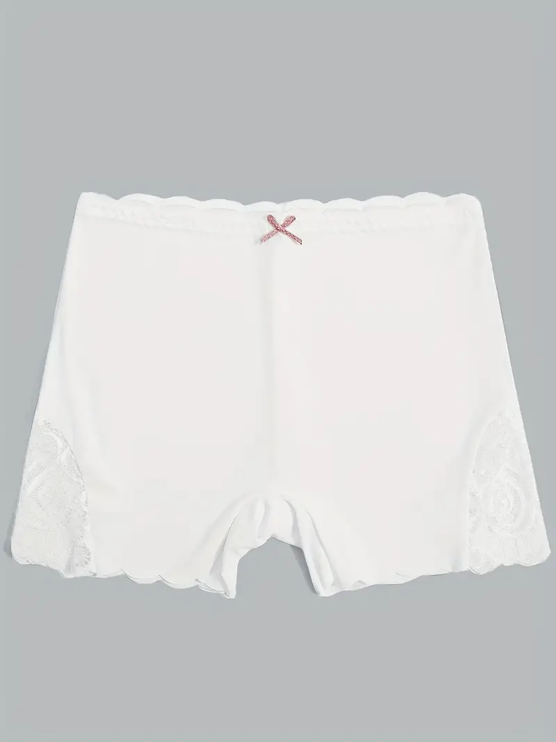 Contrast Lace Soft & Comfortable Scallop Trim Boyshort Panties White