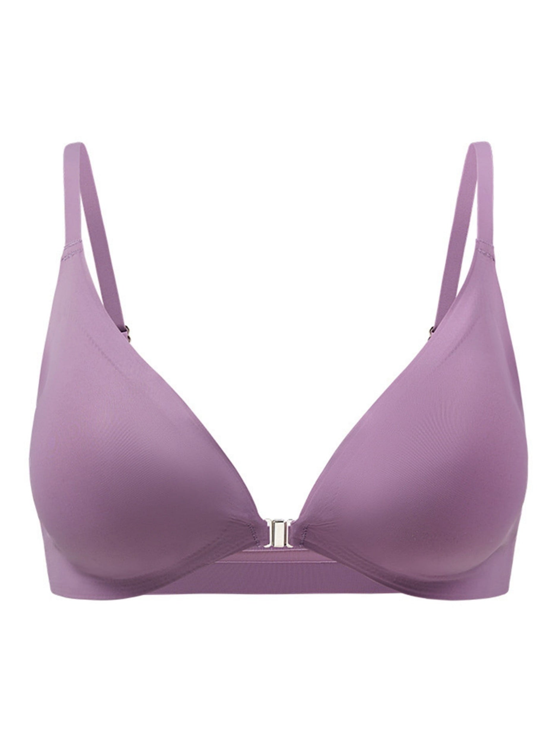 Comfortable Adjustable Straps Deep V Front Button Solid Color Wireless Bra Violet