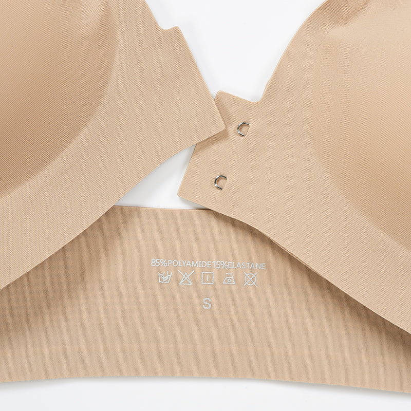 Solid Color Front Button Deep V Wireless Bra Brown
