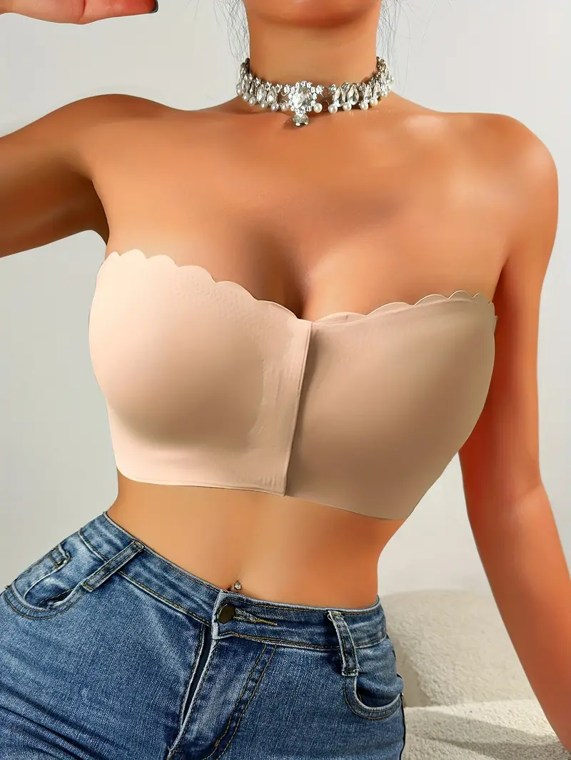 Front Closure Wireless Strapless Bra Beige