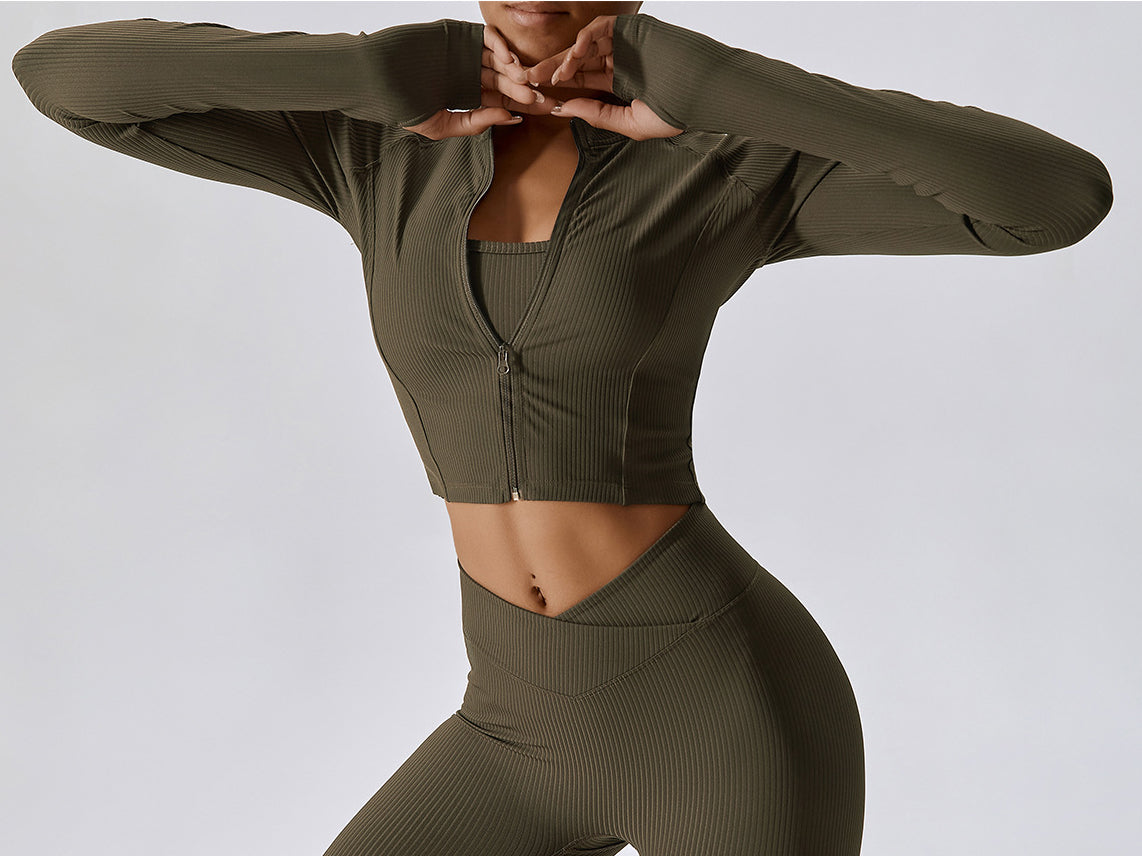 Long Sleee Zipper Rib Jacket