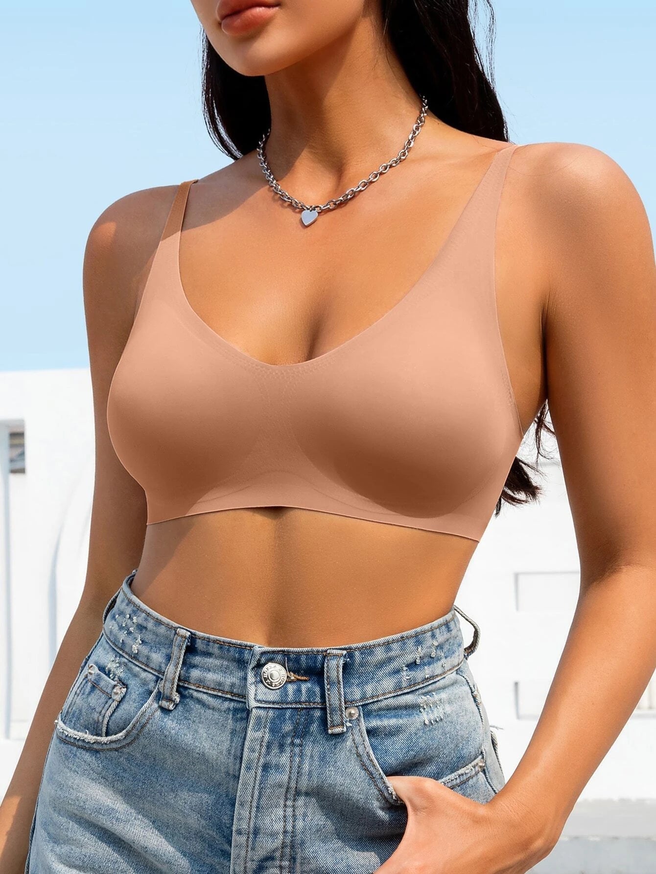 Solid Seamless Bralette LightCoral