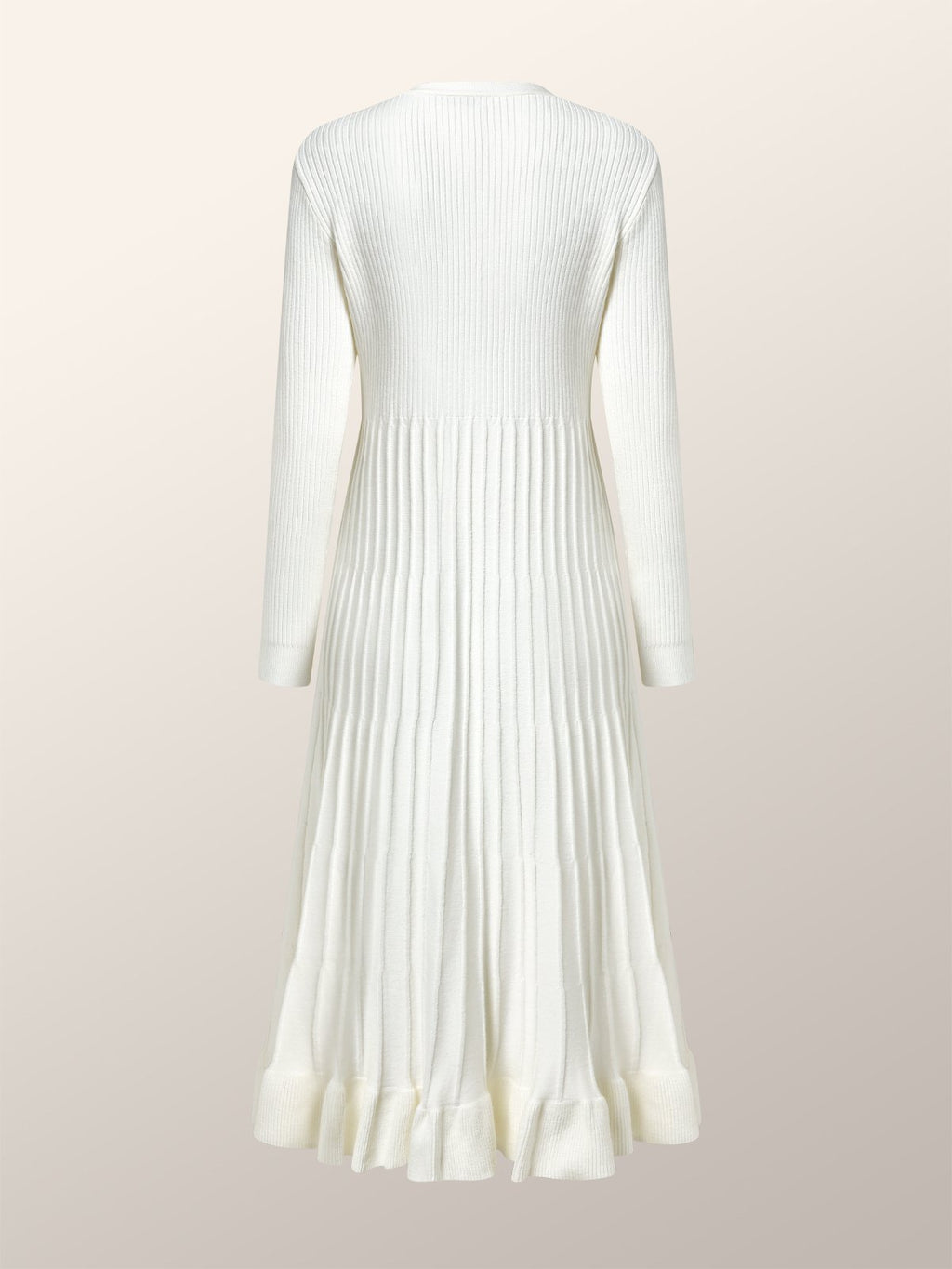 Elegant Plain Long Sleeve Buttoned Pleated Sweater Dress