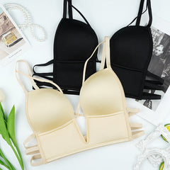 Deep V-Cup Plunge Low Back Push-up Bra Beige