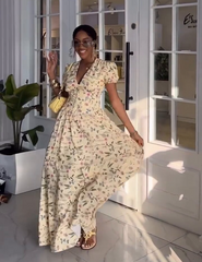 Printed V-Neck Tie-Waist Dress