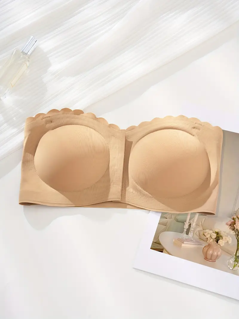 Front Closure Wireless Strapless Bra Beige