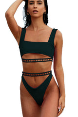 Black Square Crop Cut Out Bikini Top
