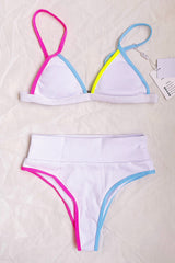 Pink Blue Colorblock Rib High Waisted Bikini Bottom