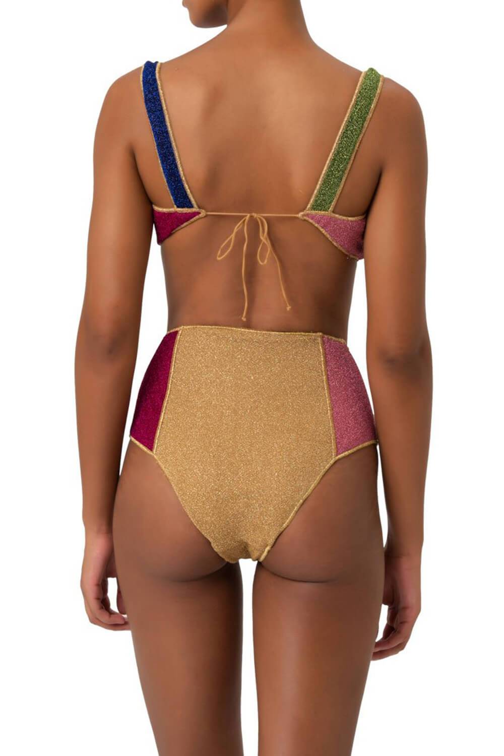 Multicoloured Shimmer Color-Block Velvet Bustier Bikini Top