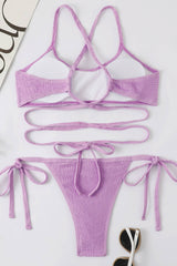 Violet Crinkle Drawstring Tie Side Bikini Bottoms