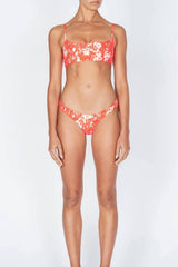 Salmon Floral Ruched Scoop Crop Bikini Top
