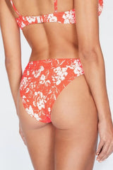 Salmon Floral Ruched High Waisted Bikini Bottom