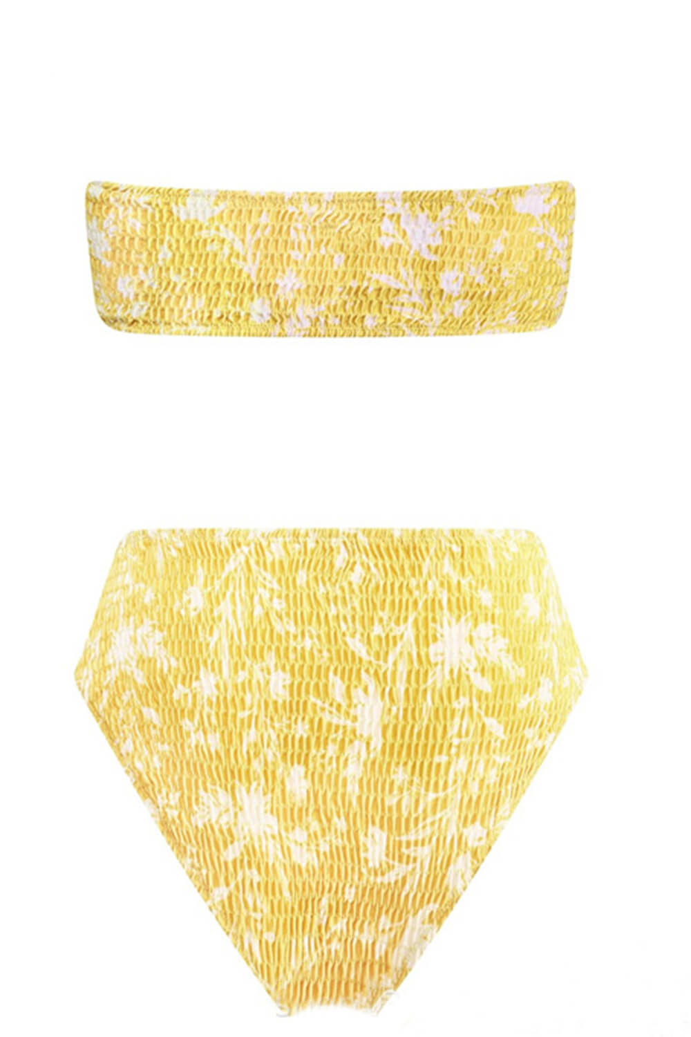 Yellow Floral Ruched High Waisted Bikini Bottom