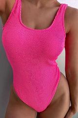 Hot Pink Crinkle High Leg One Piece Swimsuit