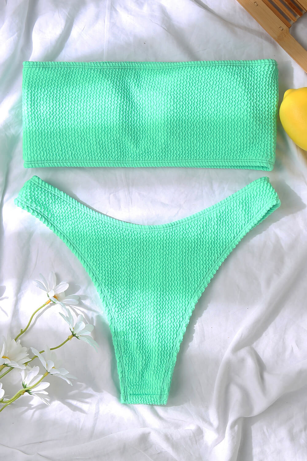 Mint Crinkle High-Waist Bikini Bottoms