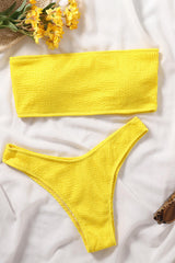 Yellow Crinkle Bandeau Bikini Top