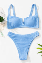 Baby Blue Crinkle V Wire Bikini Top
