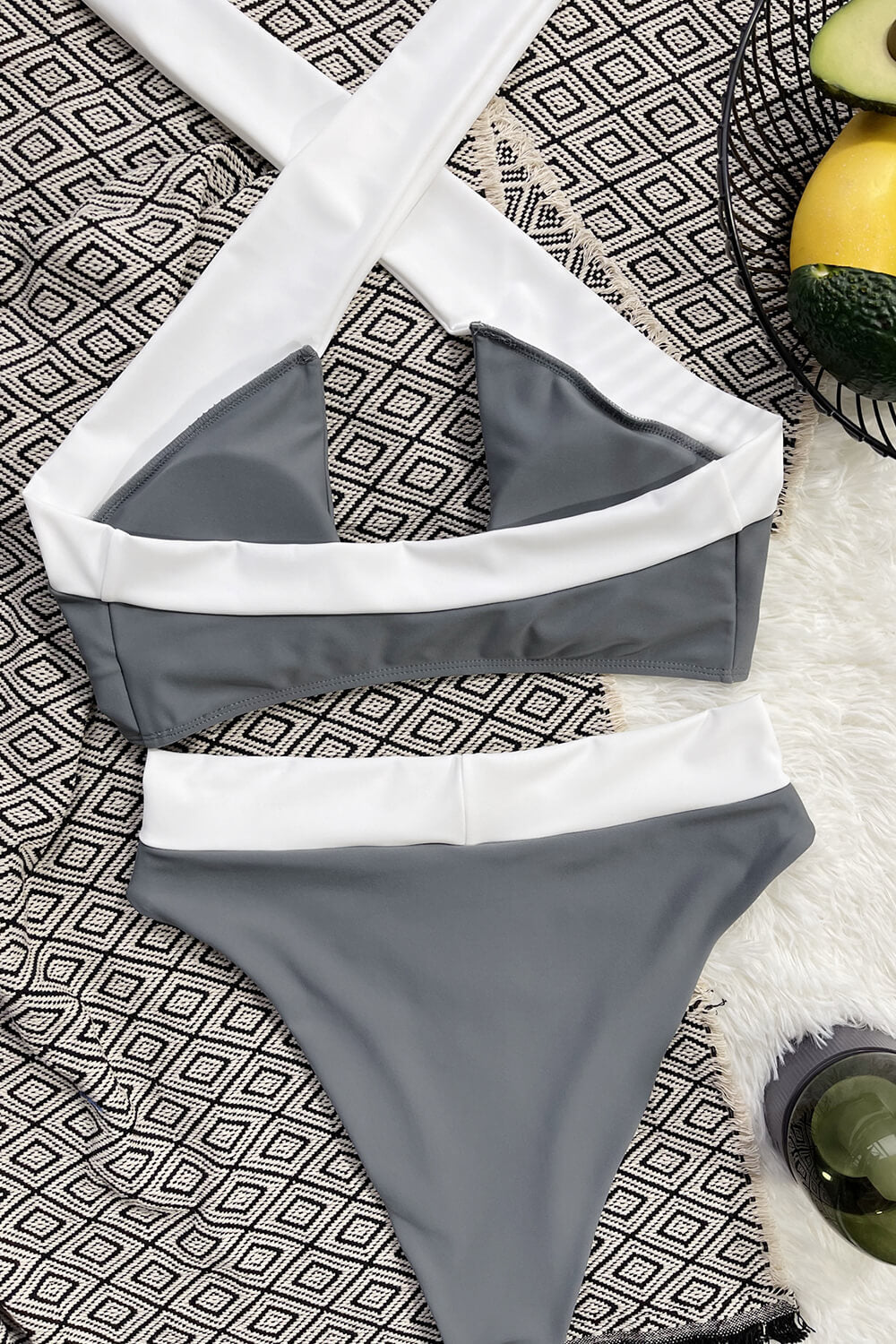 Grey Crossing Color Blocked Bikini Top