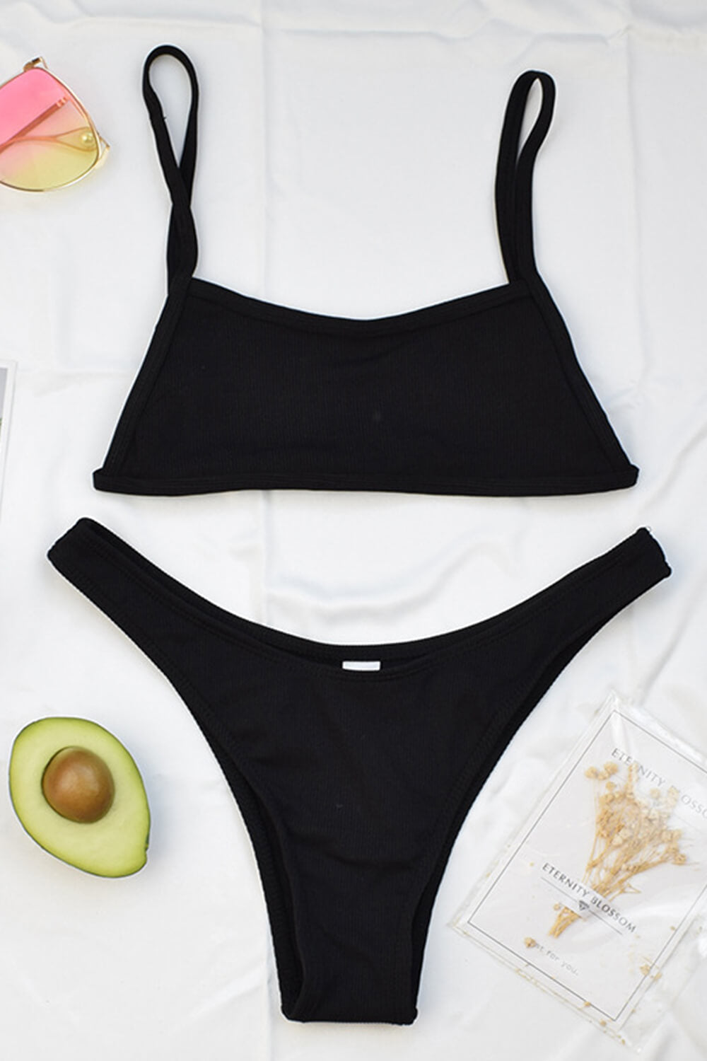 Black Ribbed Bralette Bikini Top