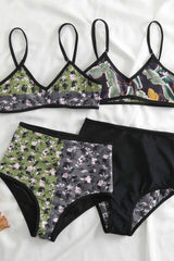 Vintage Floral & Banana Print V-Neck Reversible High-Waist Bikini Set